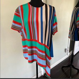 DVF Multi Color Short Sleeve Silk Blouse Size Large